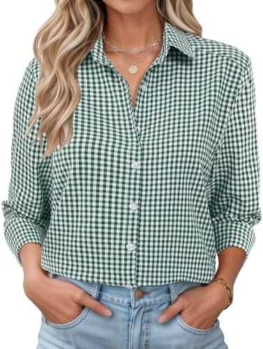 LOMON Womens Long Sleeve Button Down Shirts Casual Loose Fit Cotton Collared Blouses | Amazon (US)