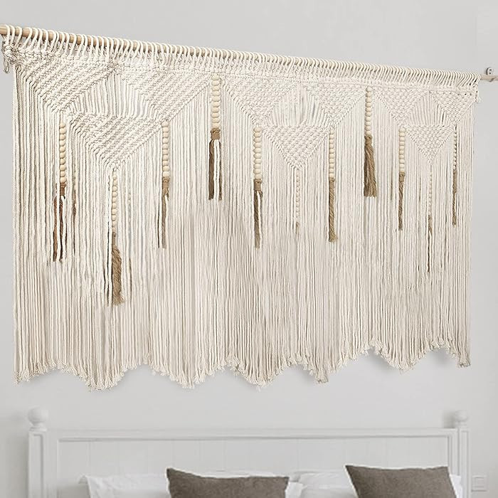 Extra Large Macrame Wall Hanging 70.8" × 39" Boho Tapestry Woven Decor- Cotton Tassel Curtain Be... | Amazon (US)