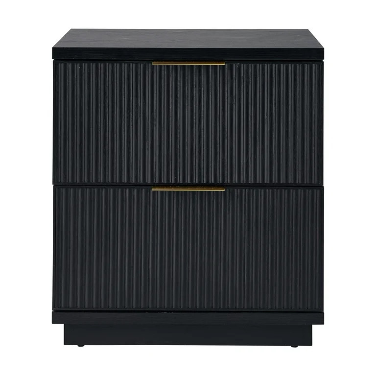Better Homes & Gardens Lillian Fluted 2-Drawer Nightstand with USB, Black Wood Finish | Walmart (US)