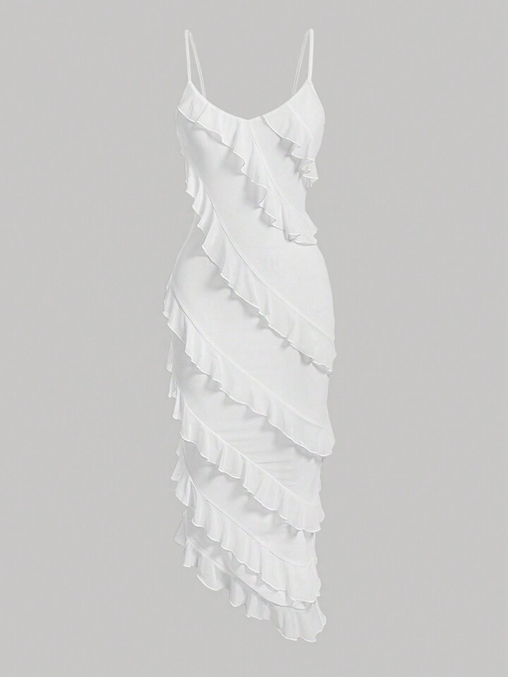 SHEIN MOD Ruffle Trim Asymmetrical Hem Cami Dress,Flamenco Dress Ruffle Dress | SHEIN