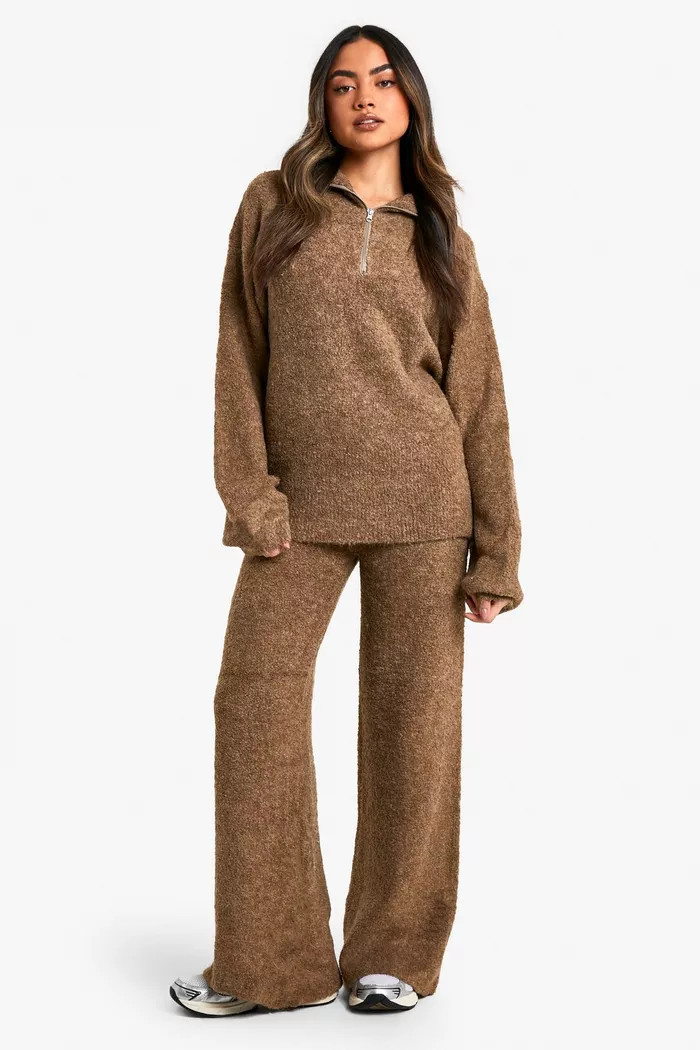 Half Zip Oversized Jumper And Wide Leg Trouser Borg Knit Co-ord | boohoo (US & Canada)