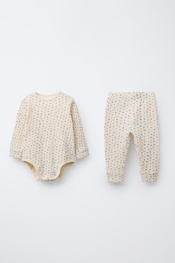 FLORAL WAFFLE BODYSUIT AND LEGGINGS SET | Zara US
