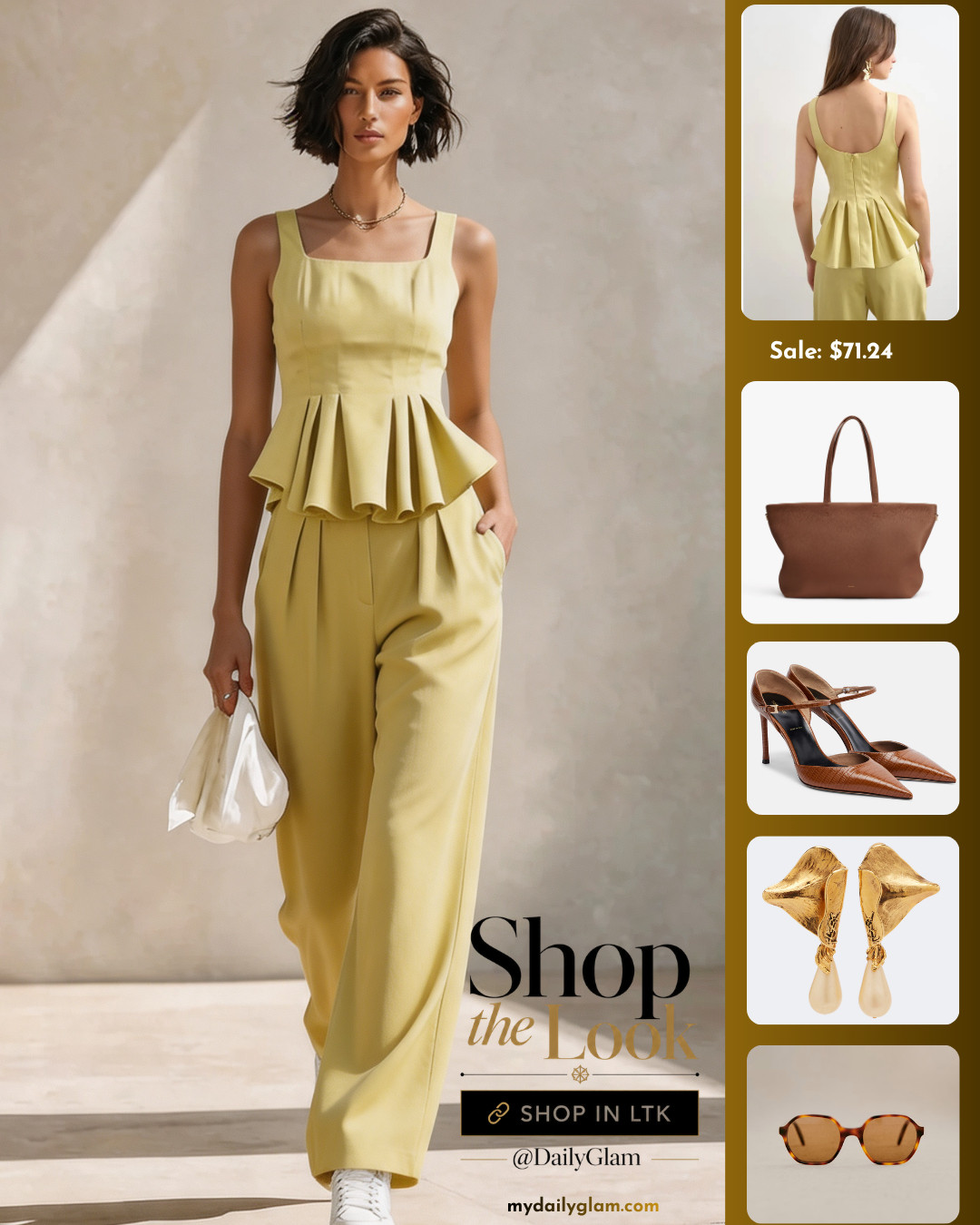 Soft Yellow Peplum Two Piece Suit | Elegant Casual Day Out Outfit

#TwoPieceSuitSet #PeplumTopOutfit #PastelYellowFashion #WideLegTrousers #DayOutElegantStyle 

 #LTKootd #LTKOver40 #LTKWorkwear