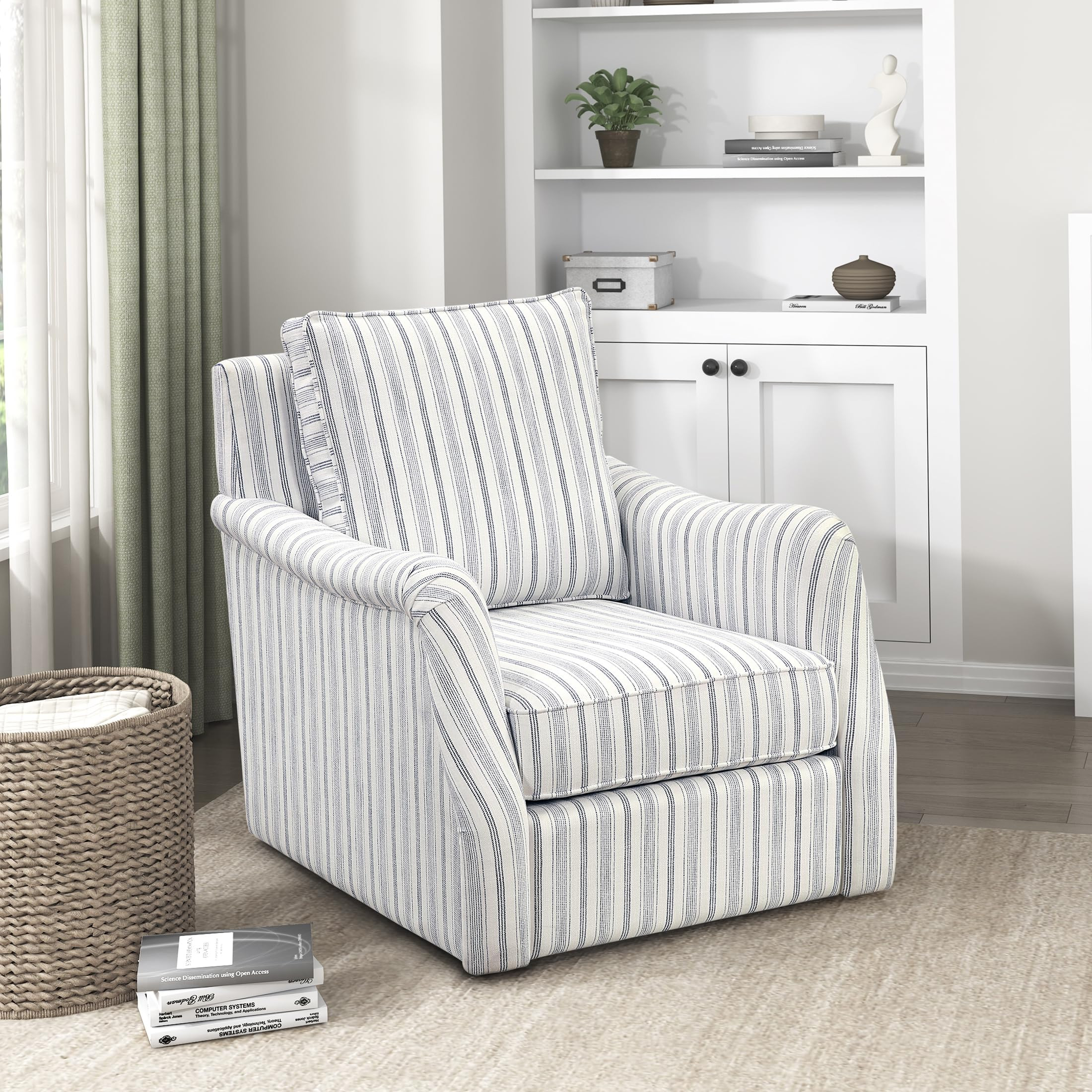 Lexicon 360 Degree Swivel Accent Chair, Striped Textured Fabric Upholstered Armchair with Reversi... | Amazon (US)