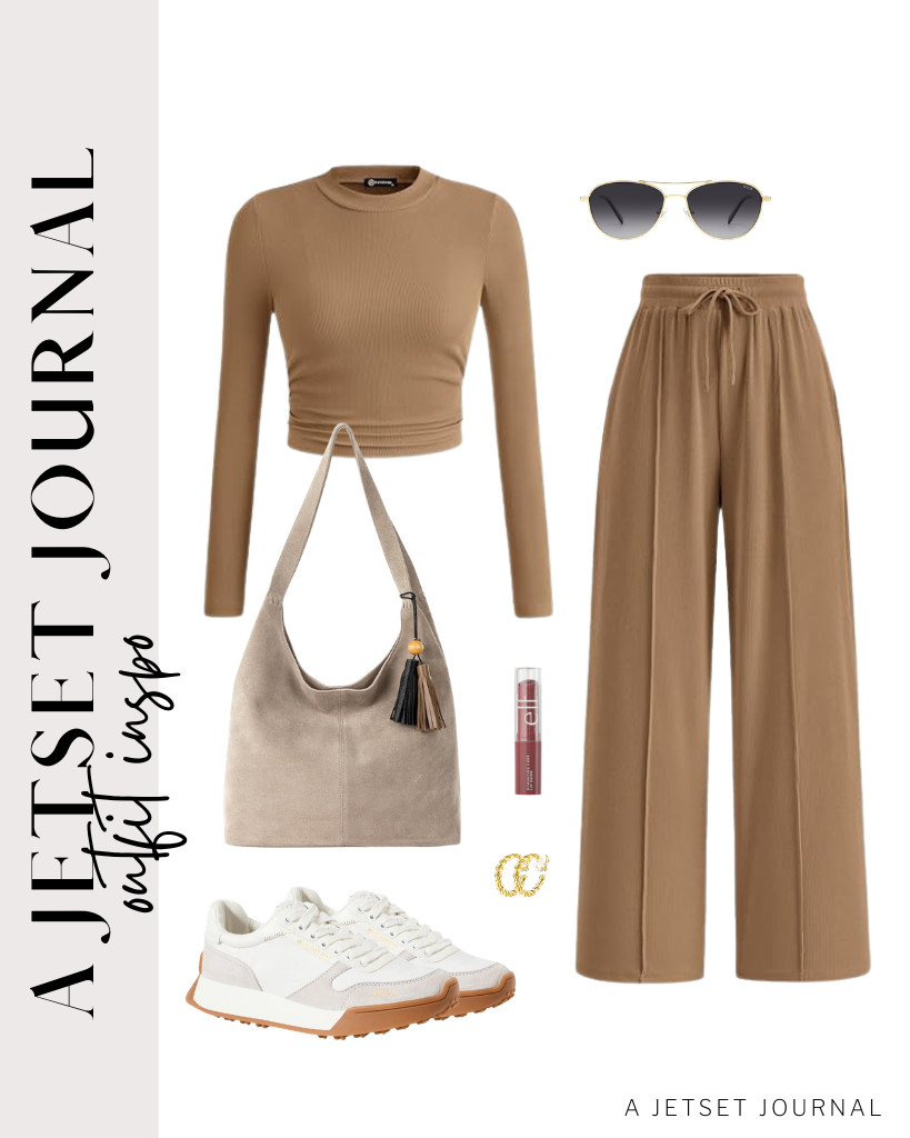 You will love this matching pair of long-sleeve top and wide-leg pants, which pair well with Sam Edelman’s Layla sneakers and The Sak Huntley bag. Accessorize with SOJOS aviator sunnies and hoop earrings. 

 #LTKSeasonal #LTKSaleAlert #LTKTravel