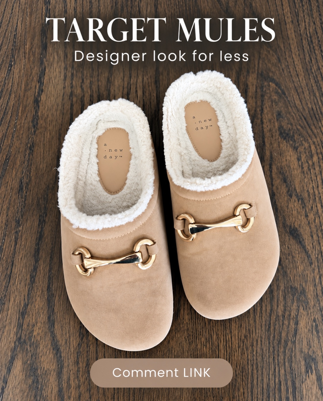 These Target mules have such a designer look for less 🤎 The cozy lining and gold detail make them look so expensive!

💬Comment LINK and I’ll send them your way.