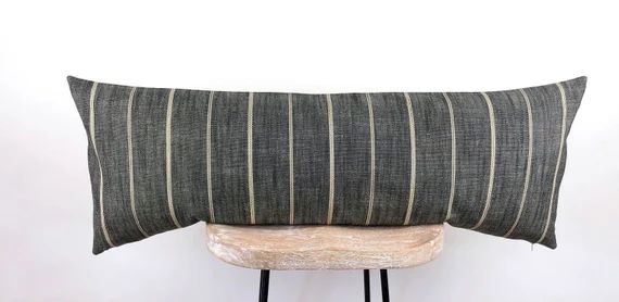 Long Lumbar Pillow Cover | Charcoal Gray Lumbar Pillow Cover | Modern Stripe Farmhouse Pillow Cov... | Etsy (US)