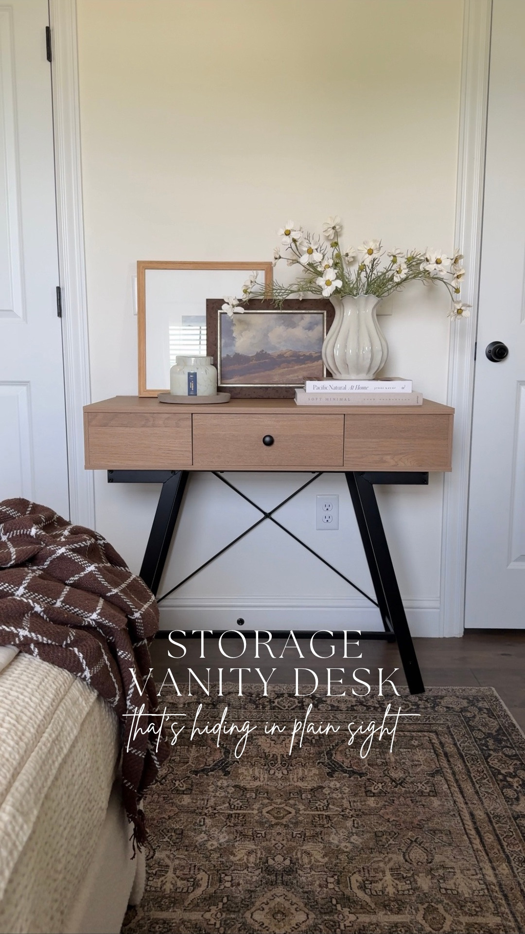 This vanity desk looks beautiful even when it’s closed—but open it up and you’ll find a flip-up mirror, built-in compartments to keep makeup and skincare organized, and even a power outlet on the side for styling tools and charging your devices.

#LTKHome