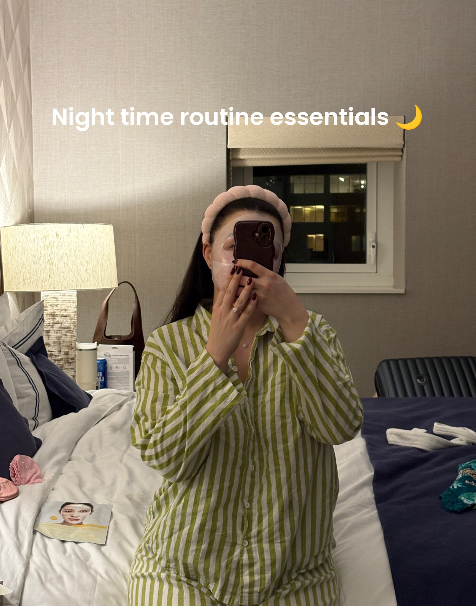 My essentials for good sleep ☁️ A solid nighttime skincare routine that locks in moisture before retinol, the coziest striped pajamas, and the silkiest sleep mask and pillowcase for hair and skin health. 

#LTKselfcare #LTKGiftGuide #LTKBeauty