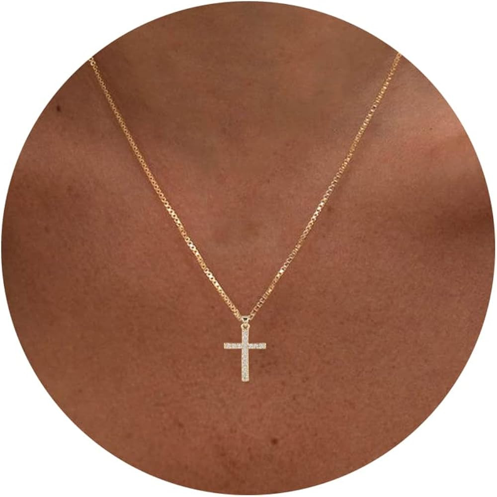 Cross Necklace for Women, Small 14K Gold Plated Cross Pendant Necklace Dainty Gold Cross Necklace... | Amazon (US)