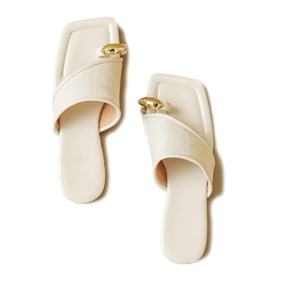 Lymphvity Women's Ring Toe Metal Flat Sandals Summer Slip-on Square Open Toe Non-Slip Beach Flats... | Amazon (US)