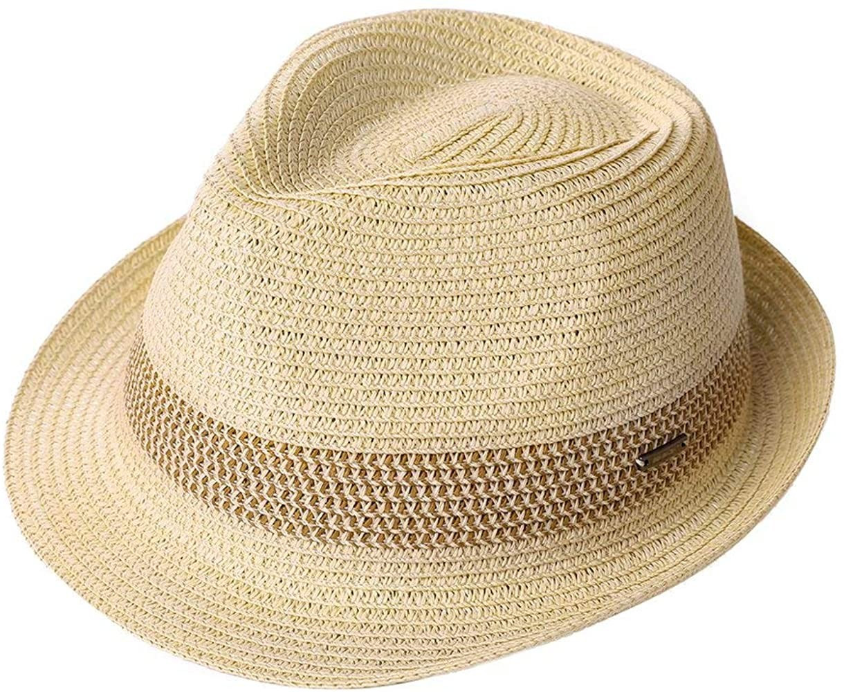 Fancet Packable Straw Fedora Panama Sun Summer Beach Hat Cuban Trilby Men Women 55-64cm | Amazon (US)