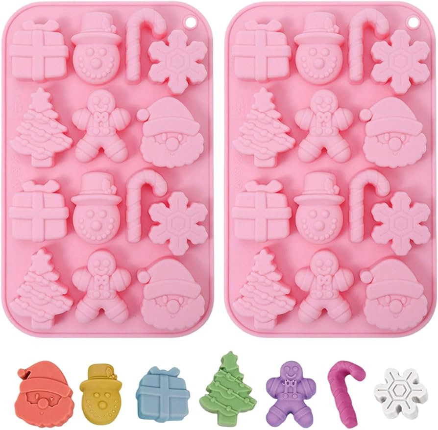 2 Piece Christmas Silicone Molds for Chocolate, Snowman Xmas Tree Hat Santa Claus and Snowflake S... | Amazon (US)