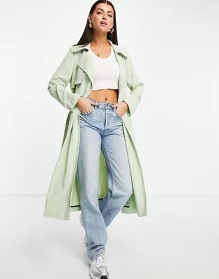 River Island belted trench coat in sage green | ASOS (Global)