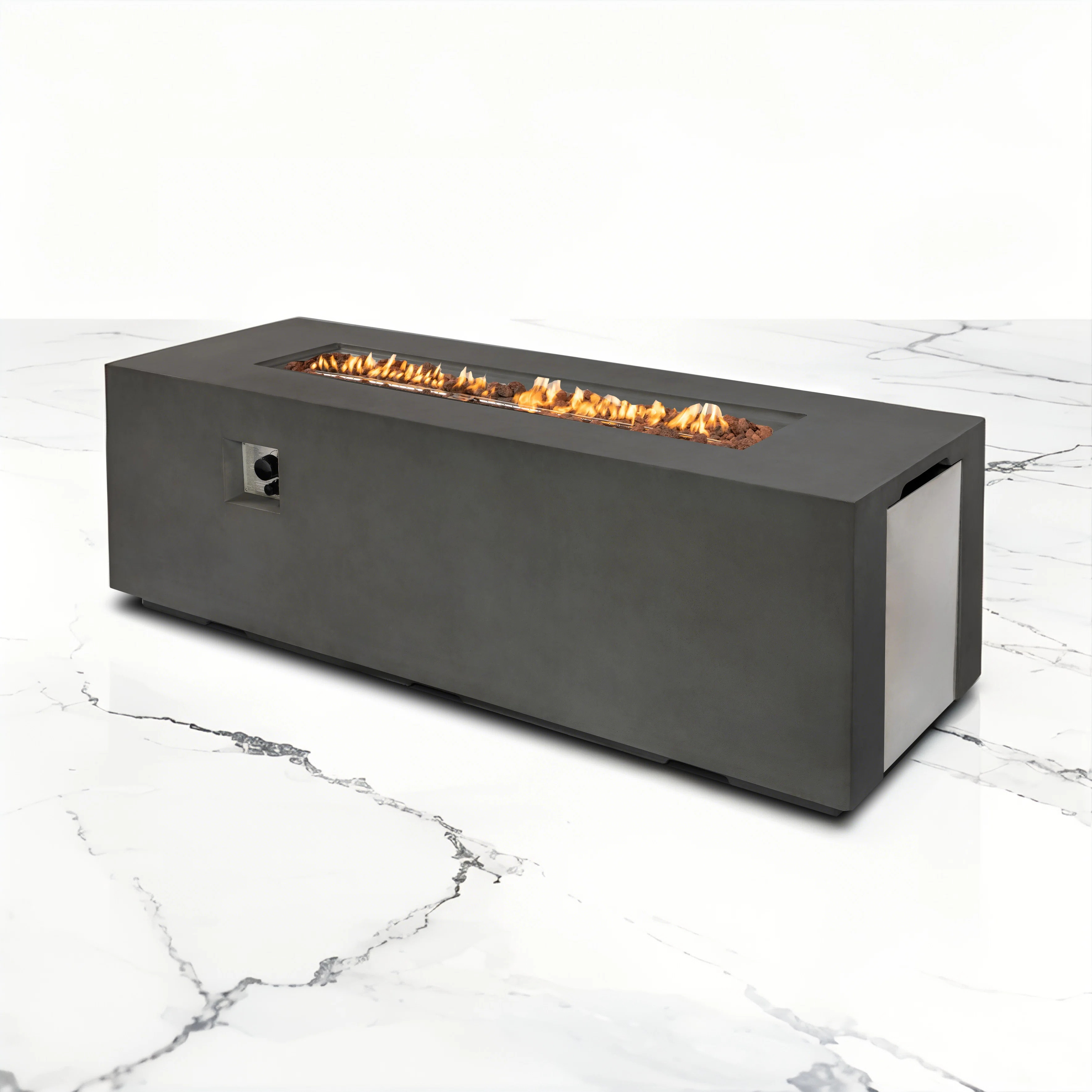 Barnabe 23.6" H x 70" W Rectangular Concrete Fire Pit with Built-in Storage Shelf and Gas Tank Se... | Wayfair North America