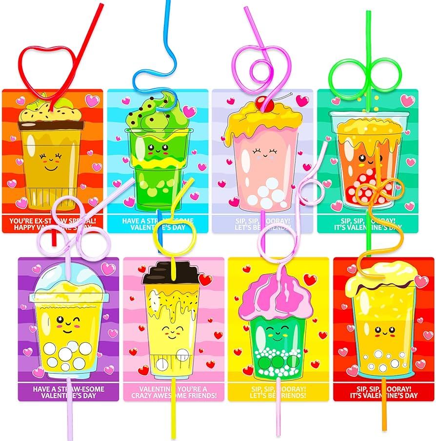 36 Pack Valentines Day Gifts for Kids, Valentines Cards with Loop Reusable Drinking Straws for Ki... | Amazon (US)