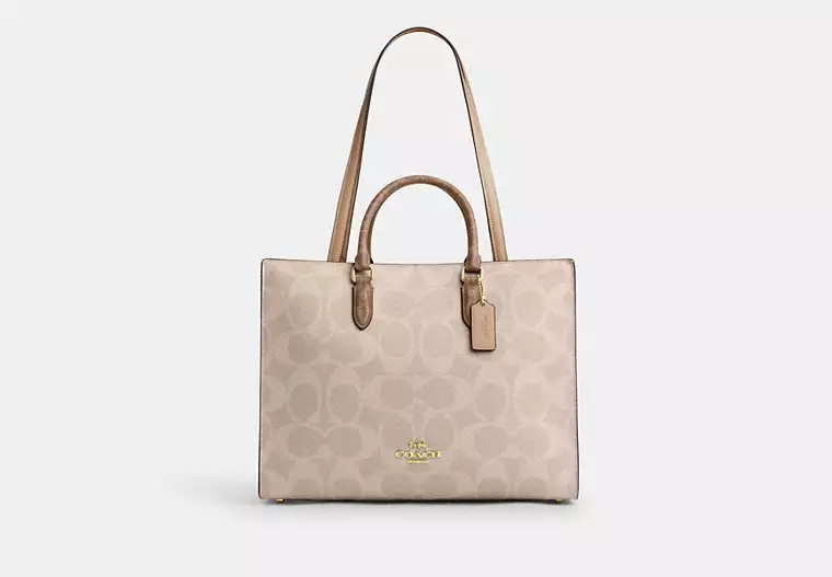 Coach Outlet Maggie Tote Bag In Blocked Signature Canvas - Beige | Coach Outlet US