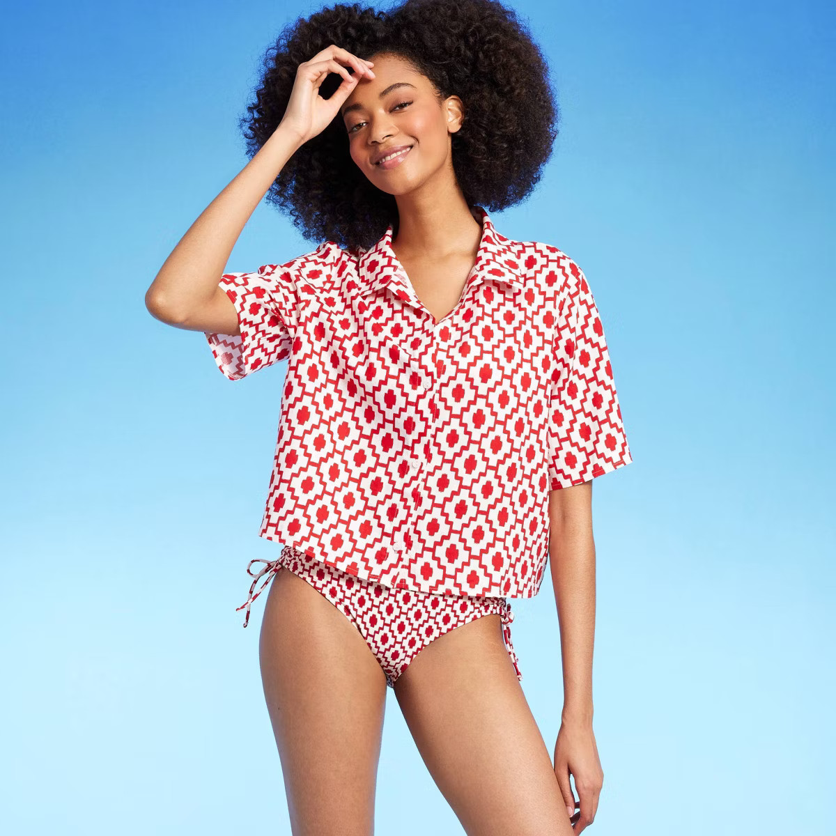 Women's Cropped Button-Up Short Sleeve Cover Up Top - Shade & Shore™ | Target