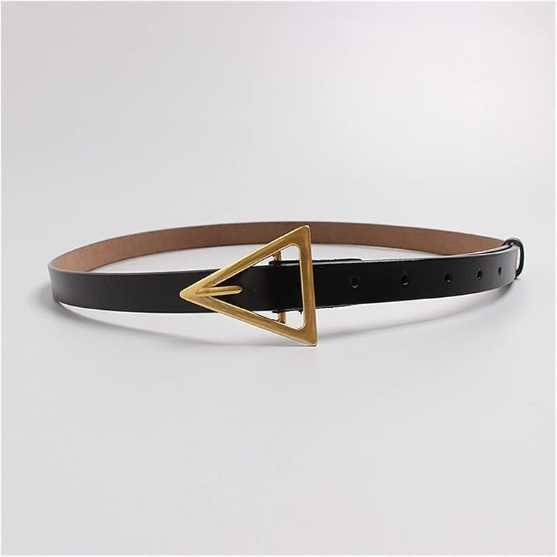 YWSZY Women's Belts, Triangle Gold Buckle Belt Pure Leather Black Coffee White Camel red Smooth B... | Amazon (US)