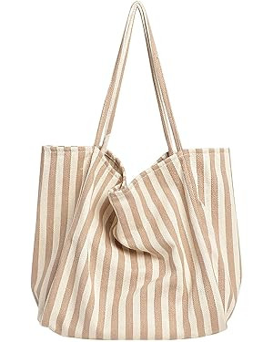 Bolso de mano de lona a rayas para mujer, bolso de hombro de gran capacidad a rayas verticales pa... | Amazon (US)