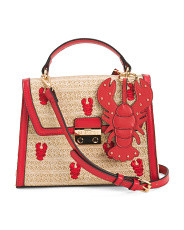 Faux Straw Embroidered Top Handle Crossbody With Lobster Charm | Handbags | Marshalls | Marshalls