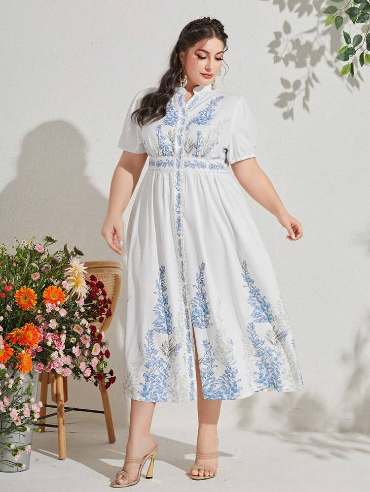 SHEIN Mulvari Plus Floral Print Puff Sleeve Dress
       
              
              $24.49  
 ... | SHEIN