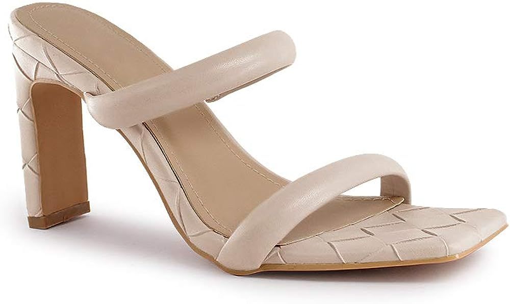 Womens Square Open Toe Heeled Sandals Two Strap high Heel Backless Dress Slip On Mules | Amazon (US)