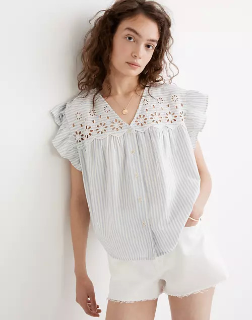 Eyelet Button-Front Shirt in Stripe | Madewell