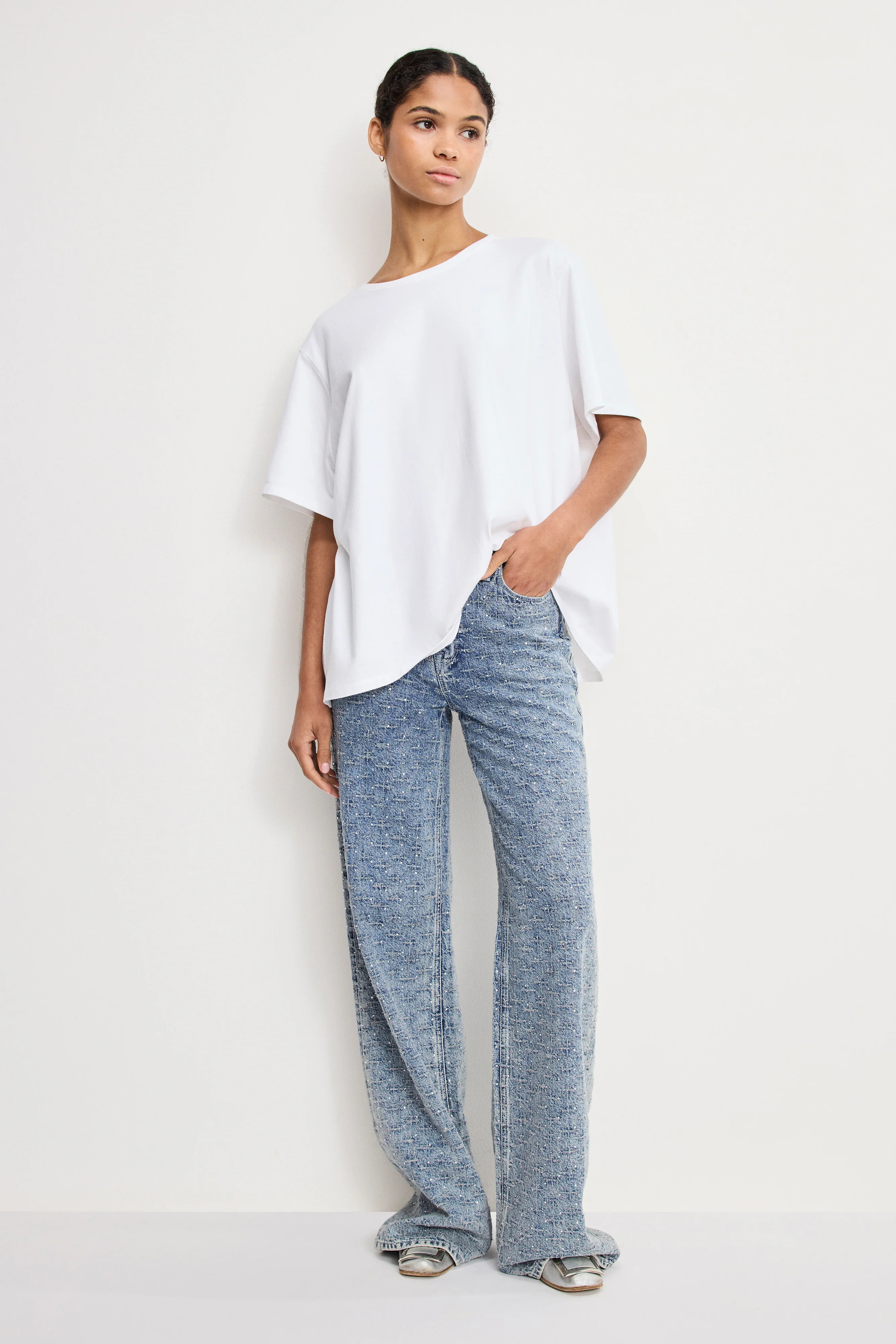 GOOD SKATE WIDE CRYSTAL JEANS | INDIGO1070 - GOOD AMERICAN | Good American