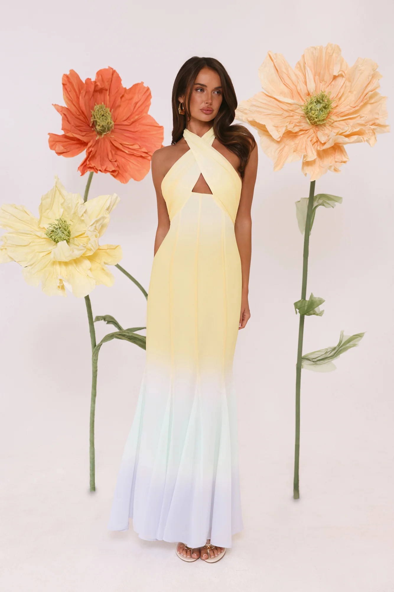 Sundown Dreams Halter Maxi Dress Yellow | Hello Molly (US)