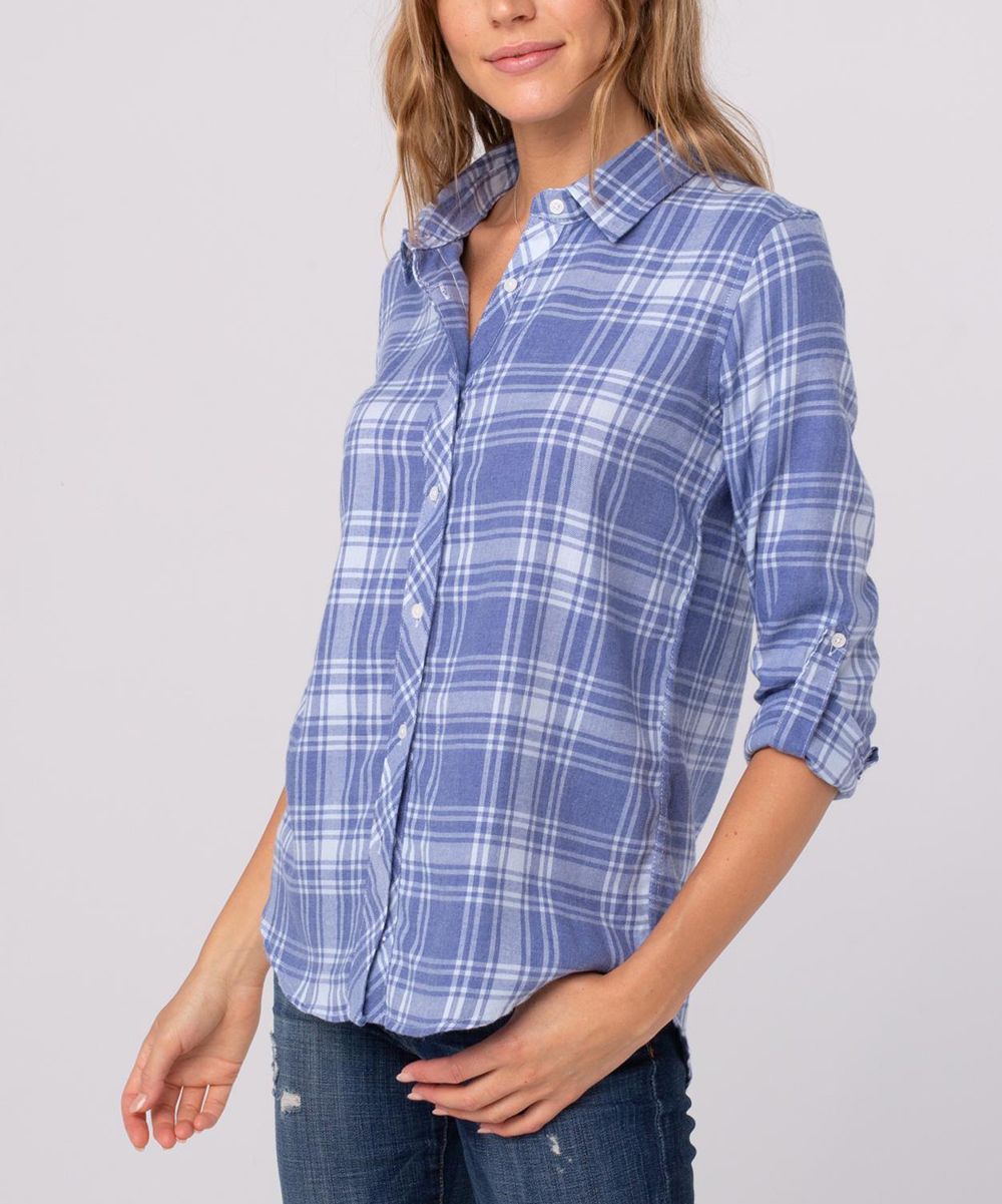 Blue Plaid Judy Button-Up Top - Women | zulily