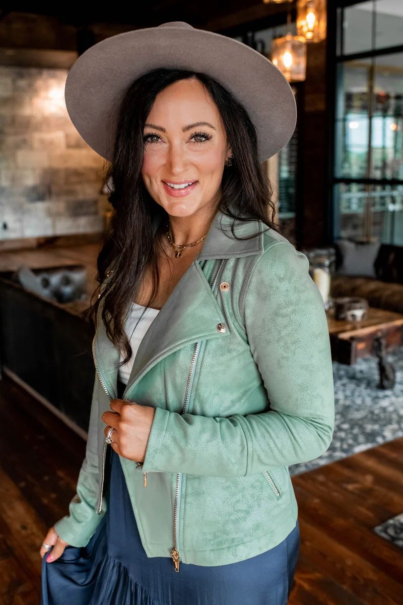 Always Iconic Green Faux Leather Moto Jacket | Apricot Lane Boutique