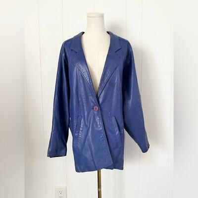 Vintage VAKKO Blue Leather Jacket Single Button XS | eBay US