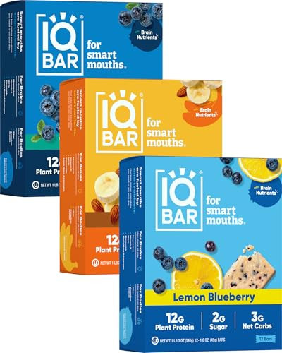 IQBAR Brain and Body Plant Protein Bars - Fruit Lovers Variety - 36-Count Low Carb - Gluten Free, High Fiber, Vegan Snacks - Low Sugar Meal Replacement | Amazon (US)