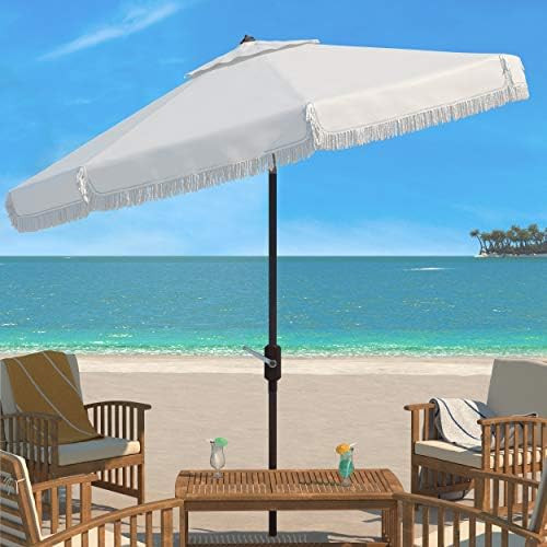 Safavieh PAT8108C Outdoor Milan Fringe White 11-Foot Round Crank UV Protected Umbrella | Amazon (US)