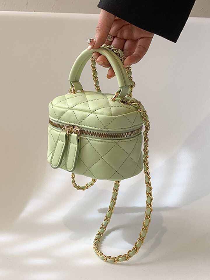 Mini Quilted Chain Crossbody Bag, Fashion PU Bucket Bag, Women's Top Handle Purse (5.51 X 3.54 X ... | SHEIN