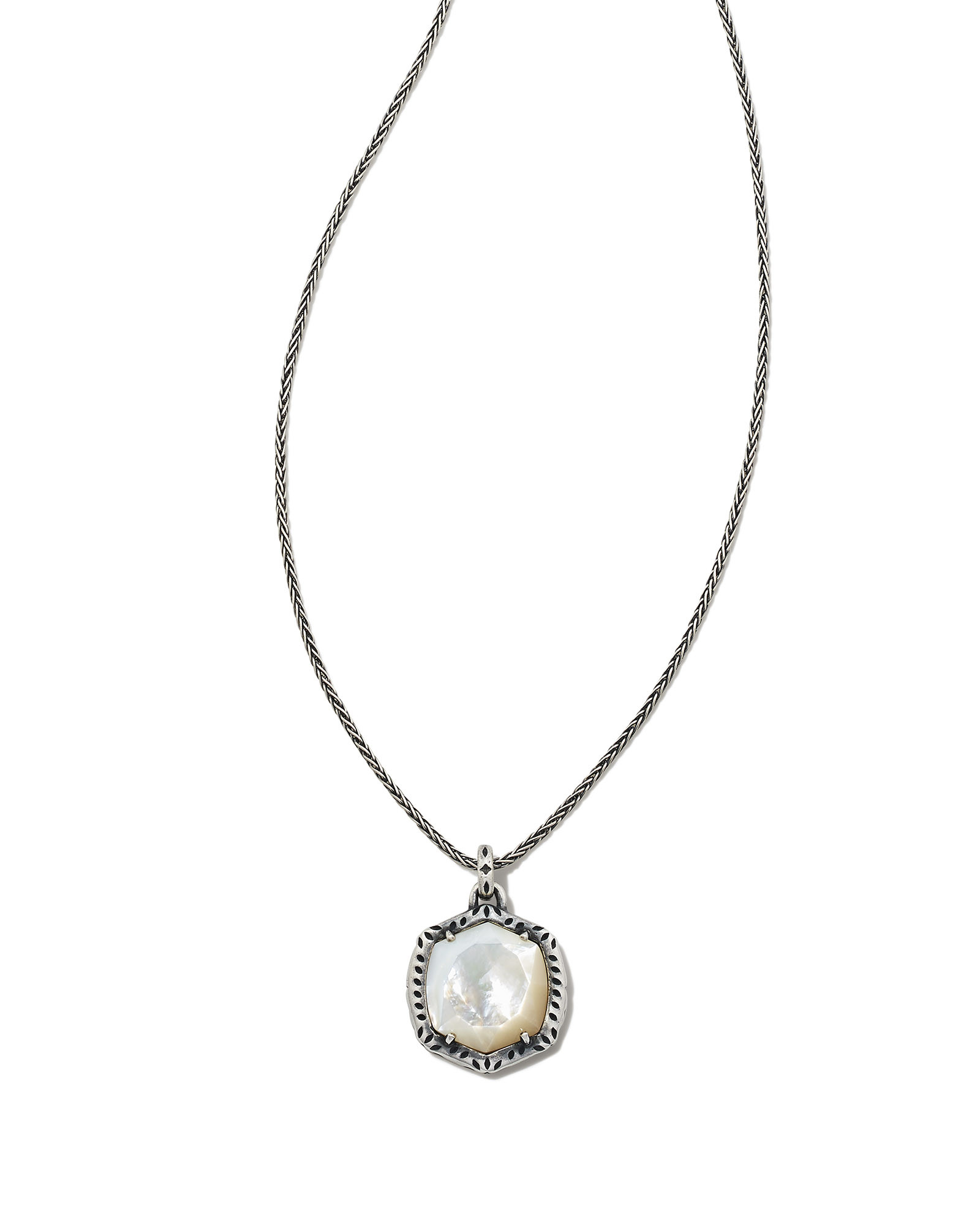Davis Oxidized Sterling Silver Etch Frame Short Pendant Necklace in Ivory Mother-of-Pearl | Kendr... | Kendra Scott