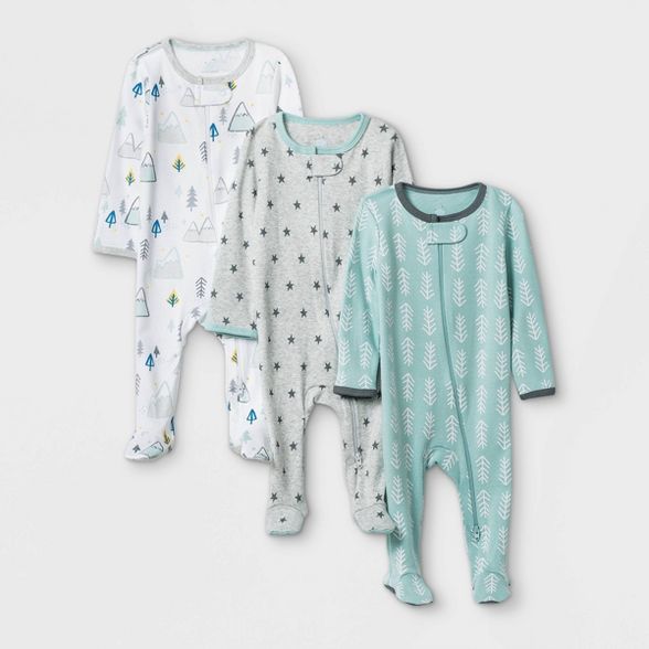 Baby Boys' 3pk Adventure Zip-Up Sleep N' Play - Cloud Island™ White/Gray/Mint | Target