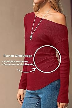 Arach&Cloz Women's Wool Blend Off The Shoulder Ruched Slim Fit Fall Sweaters 2025 | Amazon (US)