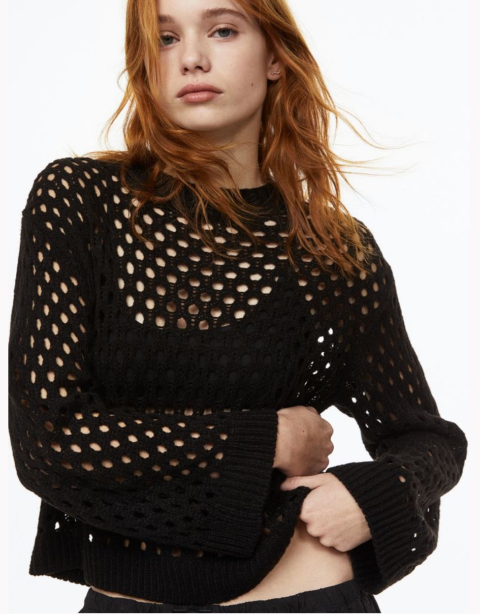 Hole-knit Sweater
Black
Size Large 

#LTKstyletip #LTKunder50 #LTKcurves