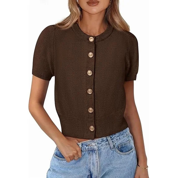 PRETTYGARDEN Womens Casual Summer Short Sleeve Cardigans Button Down Knitted Sweater Basic Crew N... | Walmart (US)