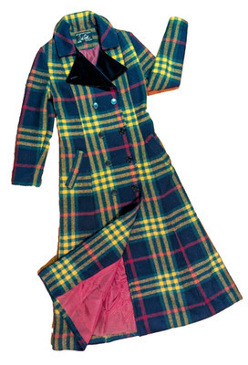 Vintage 2nd Coat Double Breasted Blue Velvet Collar Checkered Maxi 1970s | eBay US