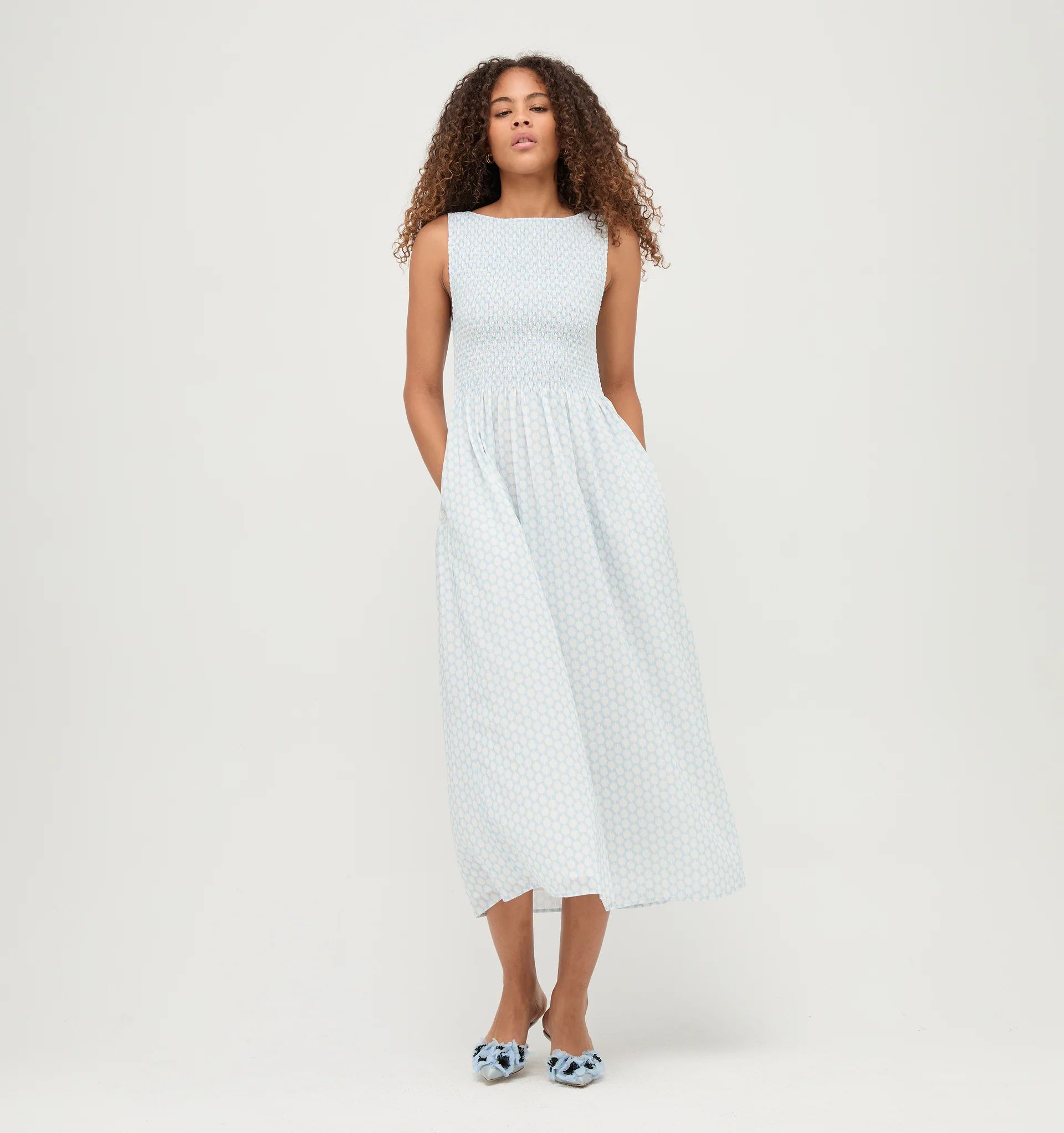 The Cosima Nap Dress - Powder Blue Baroque Shell Voile | Hill House Home