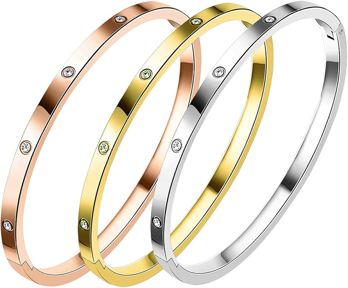 Gold/Rose/White Gold Plated Love Friendship Bracelet Personality Stackable Stainless Steel Bangle... | Amazon (US)