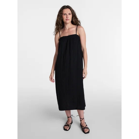 Time and Tru Women's Cotton Double Cloth Sleeveless Maxi Dress, Sizes XS-XXXL | Walmart (US)
