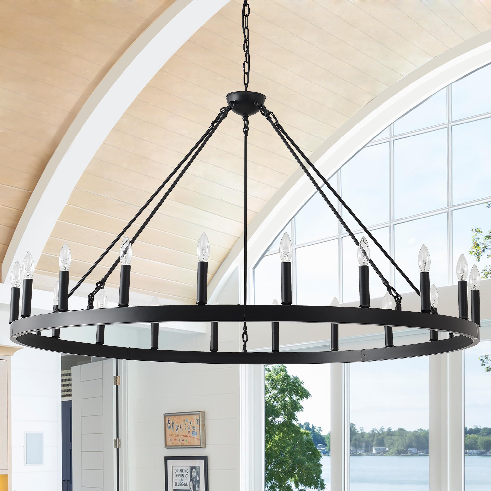 53 Inch Black Extra Large Wagon Wheel Chandelier, 20-Lights Farmhouse Industrial Round High Ceili... | Amazon (US)