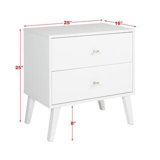 Milo Mid Century Modern 2-Drawer White Nightstand | The Home Depot