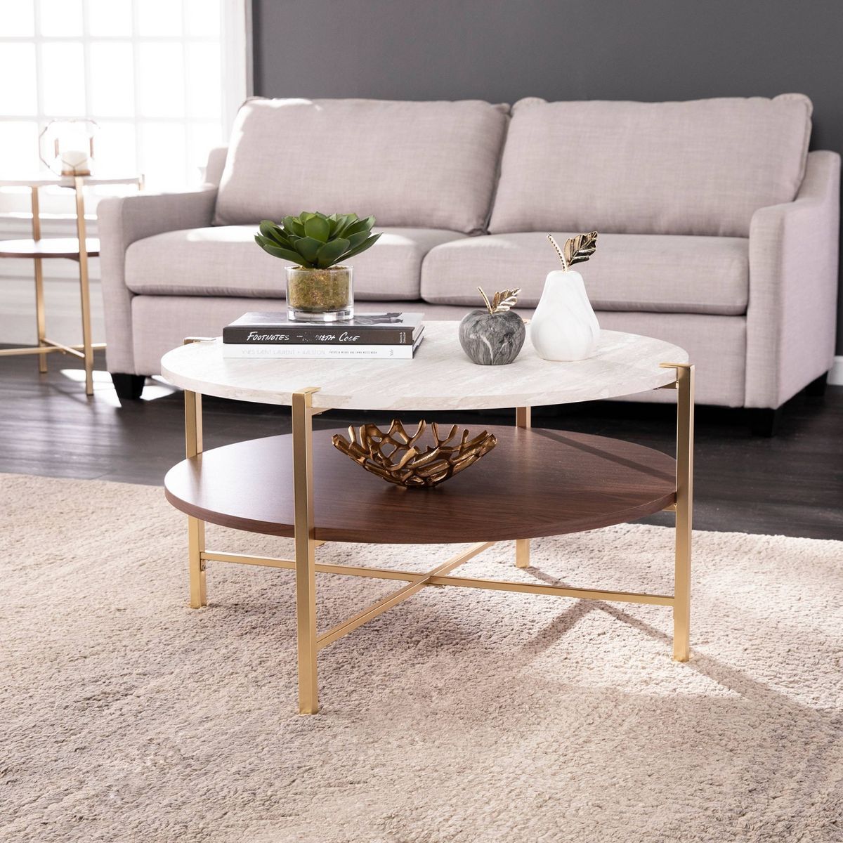Amelia Round Faux Marble Cocktail Table Brass - Aiden Lane | Target