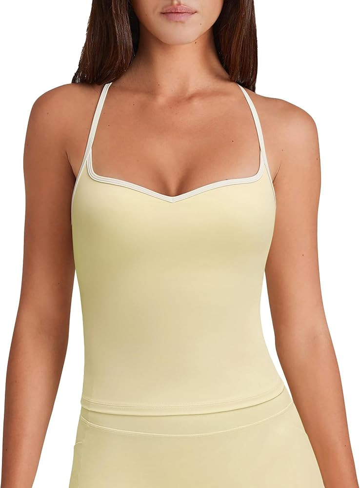 OMKAGI Sports Bras for Women Cute Sweetheart Neck Workout Tank Tops Open Back Yoga Bra Top | Amazon (US)