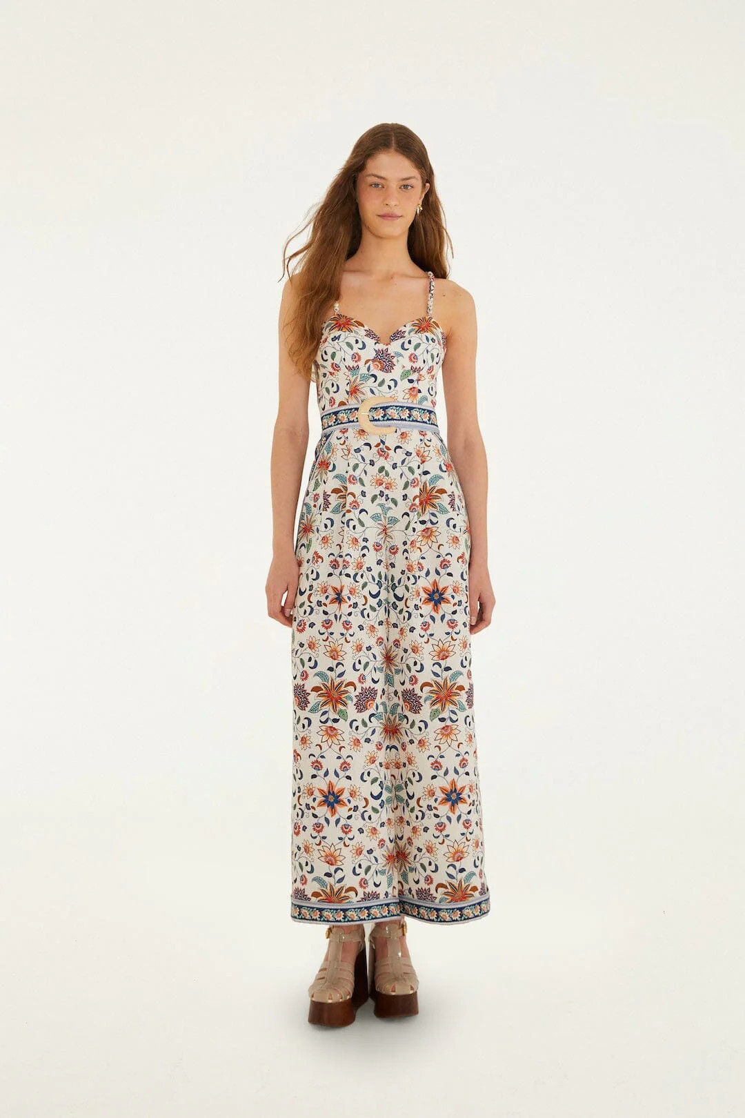 Soft Pink Floral Delhi Tapestry Belted Jumpsuit, FLORAL DELHI TAPESTRY LIGHT PINK / M | FarmRio (US)